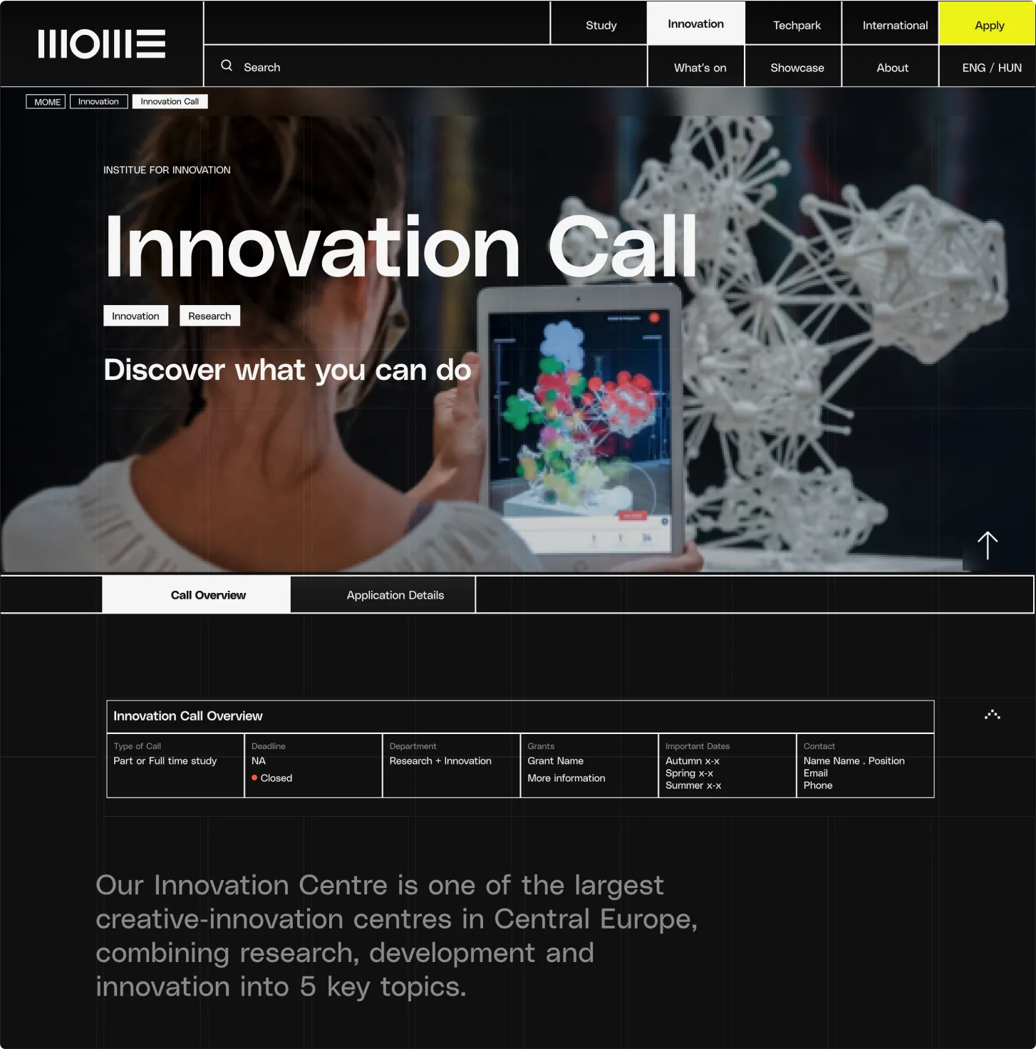 Innovation Center's page after the redesign.