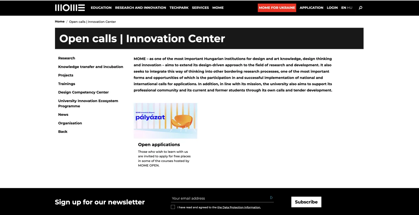 Original website design for the Innovation Center's page.