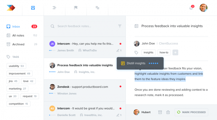 Product management tools: Product Board screen