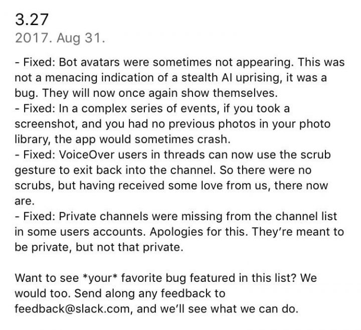 Communicate product updates with release notes slack 2 example