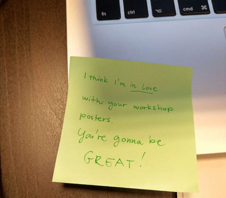 Churn rate workshop "you are great" post-it