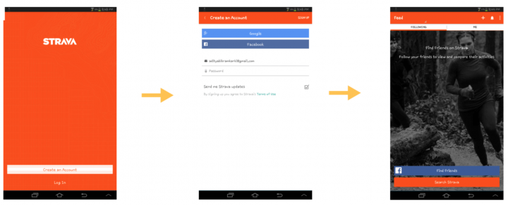 Self tracking apps good user journey example: Strava