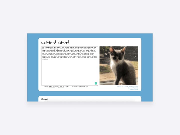 copywriting motivation tool, written? kitten. the tool gives you a pictures of a kitten after every 100 words
