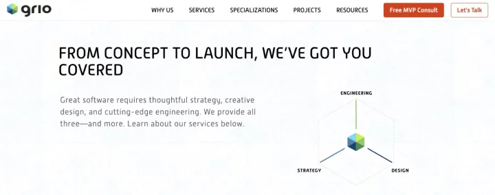 Grio's product design services page.