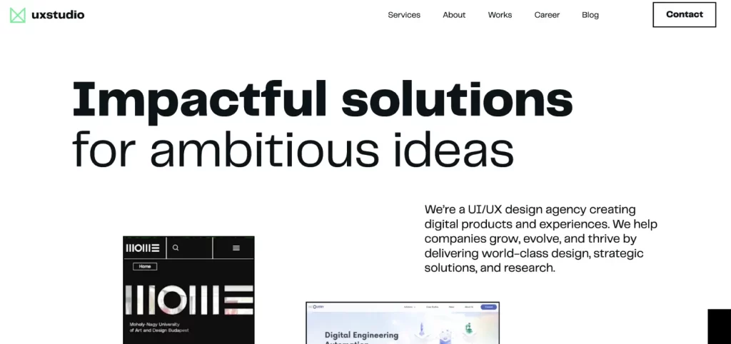 Home page of UX studio, a product design company.