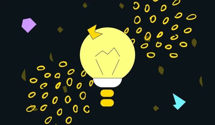 A stylized, flat illustration of a light bulb with hand-drawn shapes in the background.