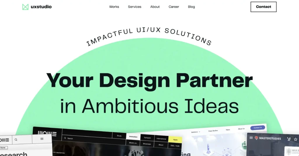 A picture of the home page of UX studio, which is an award-winning product design agency.