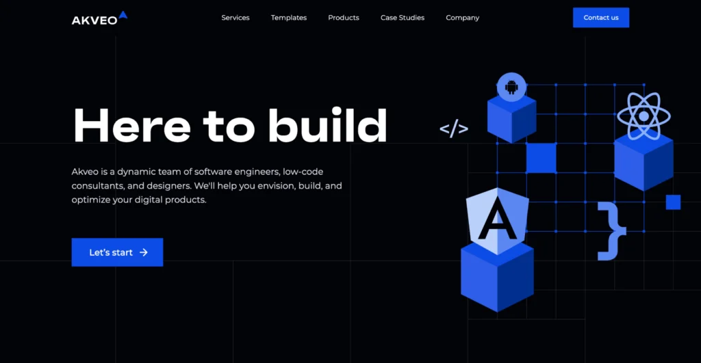 Akveo is a SaaS design agency offering their builder expertise.