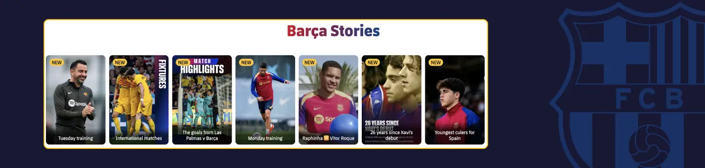 Screenshot form Barcelona homepage showing the stories section