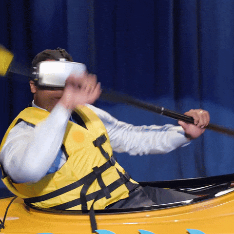 UI trends 2019 illustration: man rowing with a VR set