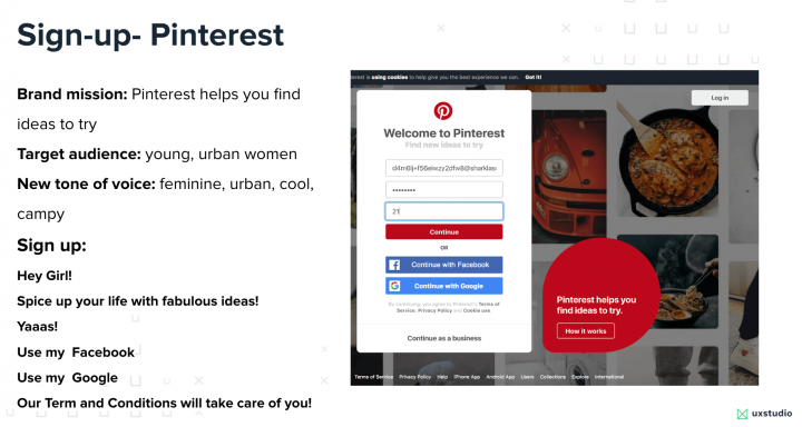 Microcopy example by Pinterest